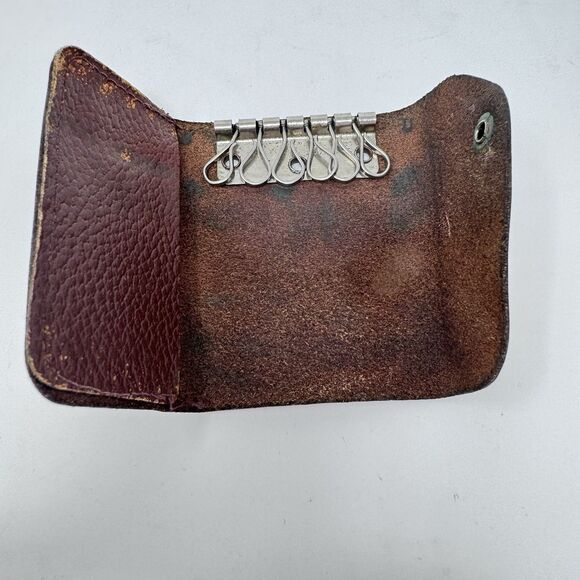 Vintage Brown Cowhide Leather Tri-Fold 6 Key Holder Wallet Spring Steel Hooks - Picture 2 of 13
